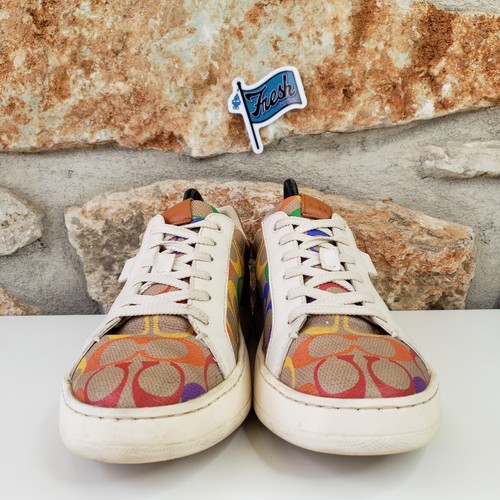 Coach Lowline Rainbow Monogram Signature Sneakers Women Sz 8B Leather Multicolor - Bild 2 von 13