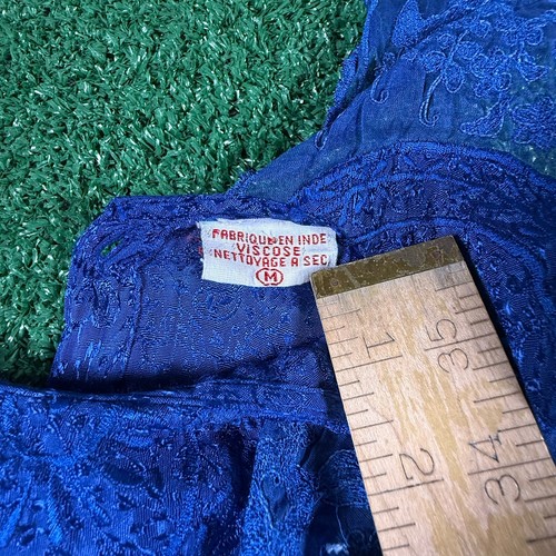 Vintage Viskose Dichter Bluse Top detaillierter Kragen Blumenstickerei Whimsigoth M - Bild 11 von 12