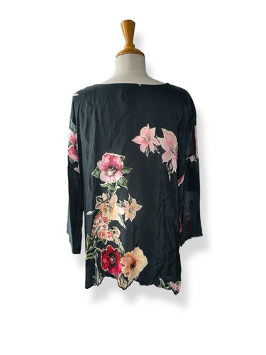 JOHNNY WAS Floral Tunic Scoop Neck Scallop Hem Multicolor Black size M - Picture 5 of 12