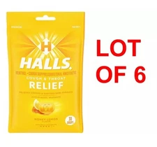 Halls Cough Drops & Throat Relief  Lozenges, Honey Lemon, 30ct - LOT OF 6