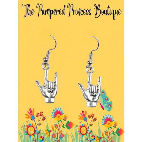 "I Love You" Handzeichen Ohrringe ASL Gebärdensprache Ohrhänger mit Geschenkbox - Bild 3 von 5