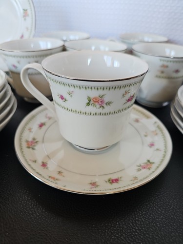 Vintage Abingdon Set Of 21 Piece Fine Porcelain China Pink Roses Japan - Picture 2 of 8