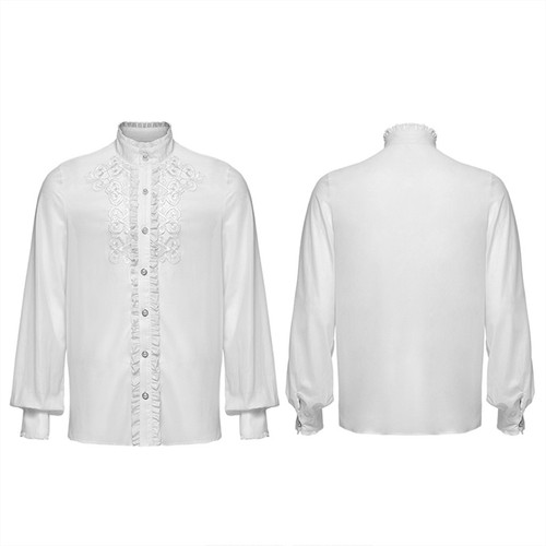 Punk Rave Men Black Vinatge Gothic Glossy Chiffon Shirt Applique Fitted Blouse - Picture 26 of 27