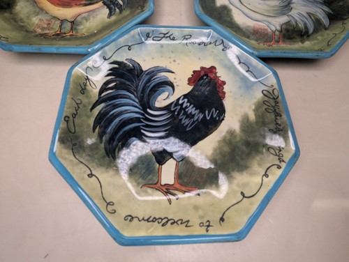 3 - Certified Int'l Susan Winget Pasta Bowls Plates Rooster Chicken Farmhouse - Picture 2 of 5