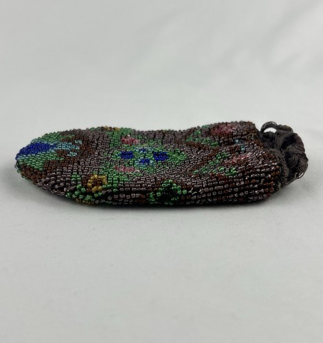 Antique Victorian Style Floral Glass Beaded Reticule Drawstring Coin Purse Bag - Picture 7 of 9