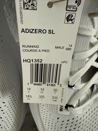 Scarpe da corsa Adidas uomo Adizero SL HQ1352 bianche sneakers taglia 14,5 - Foto 4 di 13
