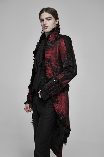 PUNK RAVE Men's Gothic Tuxedo Coat Party Dinner Gentleman Stand Collar Jacket - Picture 26 of 27