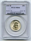 1947-D Washington Silver Quarter PCGS MS 66 Certified - Denver Mint - Q248