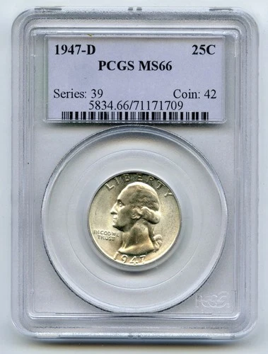 1947-D Washington Silver Quarter PCGS MS 66 Certified - Denver Mint - Q248