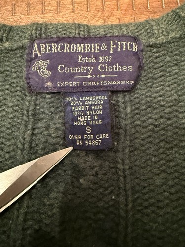 Vintage Abercrombie & Fitch Country Clothes Green Wool Sweater Sz S *READ* - Picture 2 of 11