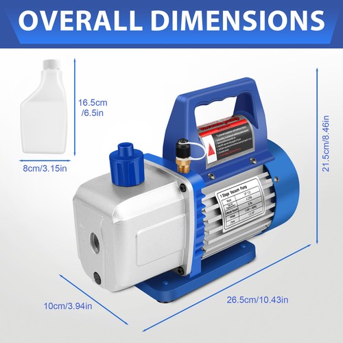 Vacuum Pump 4CFM 1/3 HP HVAC AC Refrigeration Kit 5PA Vacuum Manifold Gauge Set - Picture 10 of 16