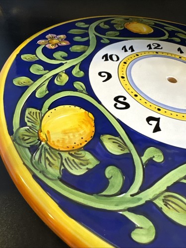 Ceramiche Casola Italian Pottery 12" Ceramic Wall Clock Hand-Painted Lemons - Picture 3 of 10