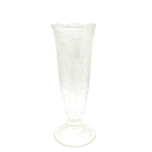 Vintage Mid-Century Jeanette Klarglas HARF Muster 7 1/2" Fuß Knospe Vase