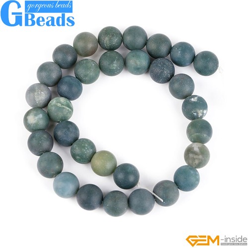 Chakra de ágata musgo natural mate cuentas redondas piedra para hacer joyas hilo de 15" - Imagen 6 de 33