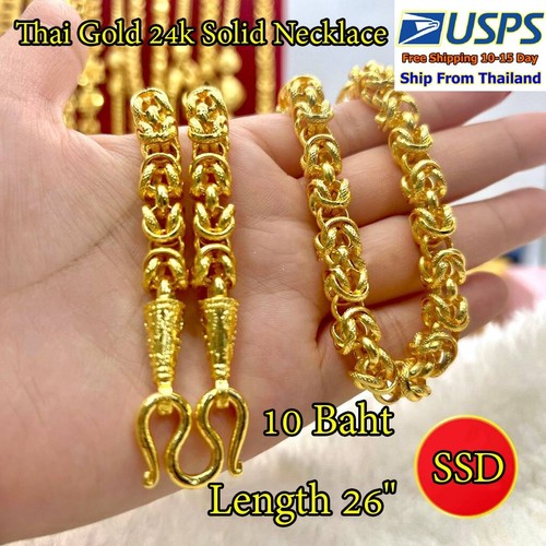 Mh10 Thai Gold 24k Solid Necklace Yellow Chain Pendant 26" Weight 10 Baht Dargon - Picture 1 of 4
