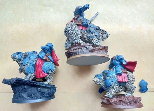 Wargaming - Celtic Sci-fi  Lord On Bear  x 3 By Scribor - Resin, Painted