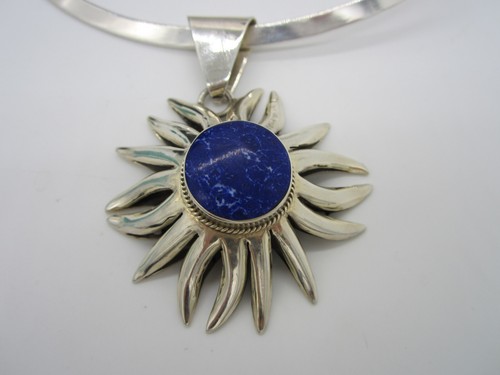 Nachlass Vintage Kochfeld Sterlingsilber Lapislazuli riesiger Sonnenkragen 39 Gramm Halskette - Bild 3 von 6