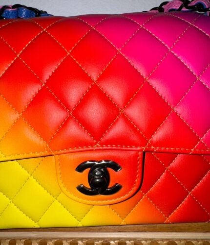 BNIB Authentic CHANEL 2023C Rainbow Medium Classic Flapbag Black Hardware - Picture 7 of 17