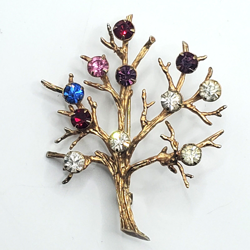 Vintage Lovely SARAH COVENTRY Birthstone Crystal Rhinestone Tree Brooch Pin - Picture 2 of 10