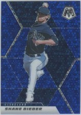 2021 Panini Mosaic Shane Bieber Quick Pitch Blue Prizm #/85 Guardians #80