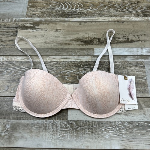 Neu mit Etikett 34 C Jessica Simpson BH rosa elfenbein Nylon Elasthan - Bild 1 von 8