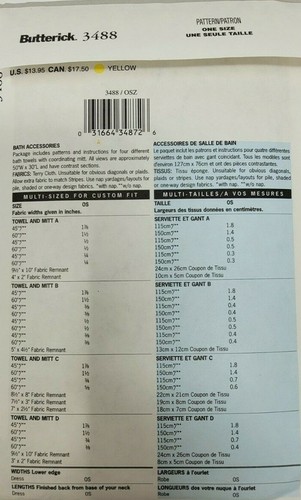 Butterick 3488 Childs hooded Bath Towels Wash Mitts 4 Designs Sewing Pattern - Picture 2 of 3