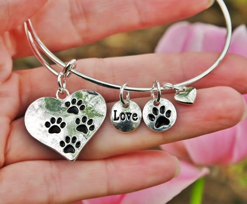 Haustierliebhaber Erweiterbar Draht Armreif Armband Sterlingsilber Plt Charms Pfotenabdrücke - Bild 6 von 8