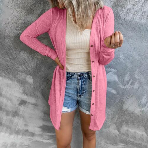 Women Solid Cardigan Long Sleeve Open Front Coats Ladies Casual Loose Top Blouse - Picture 14 of 15