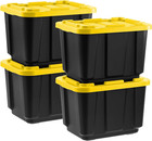 12 Gallon Heavy Duty Truck Bed Toolbox Storage Tote Bins w/ Lids, 4 Pack, Black