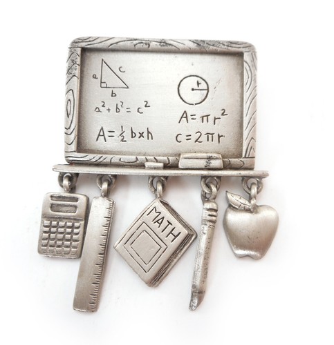 JJ Jonette Brooch Chalk Blackboard Math School Geometry Teacher Pin Signed - Bild 1 von 9