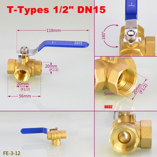 Brass Ball Valve 3 Way L/T Type BSP Female Long Handle Valves For Water Oil Gas - Picture 26 of 33