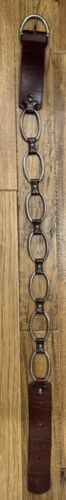 Vintage Womens Brighton Brown Leather & Etched Metal Wide Hippy Waist Belt Sz 36 - Picture 2 of 13