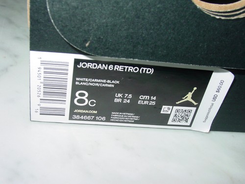 2020 Nike Air Jordan Retro 6 "Carmine 2021" Toddler Basketball Shoes Size 8C - Picture 3 of 14