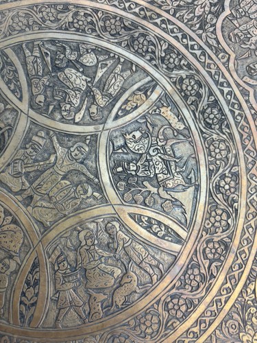 Einzigartige aufwendige handgeschnitzte Geschichte 15,5" Kupfer Tablett detailliertes Design - Bild 5 von 20