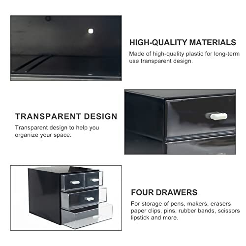 Desk Organizer with Drawer, Desk Storage Box, Plastic Office Black 4 drawer - Picture 5 of 7