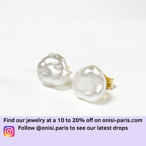 Baroque pearl stud earrings, Natural pearl 18k gold stud earrings - Picture 4 of 10