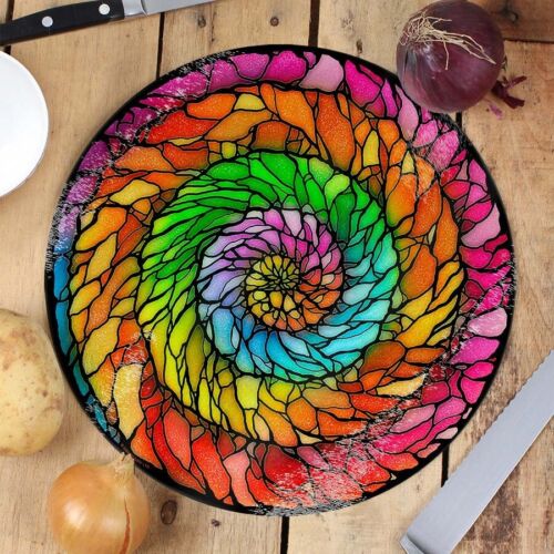 Rainbow Rock Spiral Glass Chopping Board, Colourful, Vortex, Kaleidoscope, Gift - Picture 2 of 4