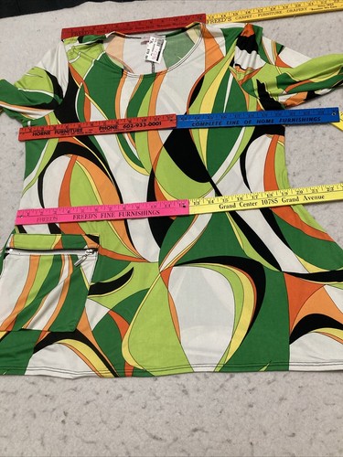 Retro Hippie Sexy Pretty Woman Tunic SZ XL Psychedelic Greens & Oranges Unique - Picture 14 of 19
