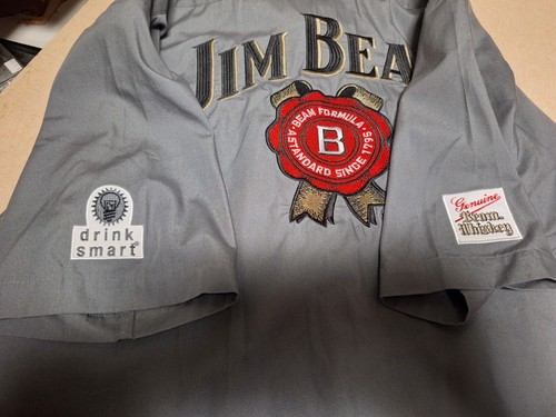 Jim Beam Gray Embroidered Mechanic Shirt Button Up Bourbon Rockabilly Sz XL - Picture 4 of 7