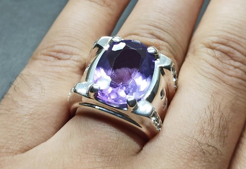 Oval Cut Deep Purple Amethyst Sterling Silver 925 Handmade Amethyst Mens Ring - Picture 12 of 12