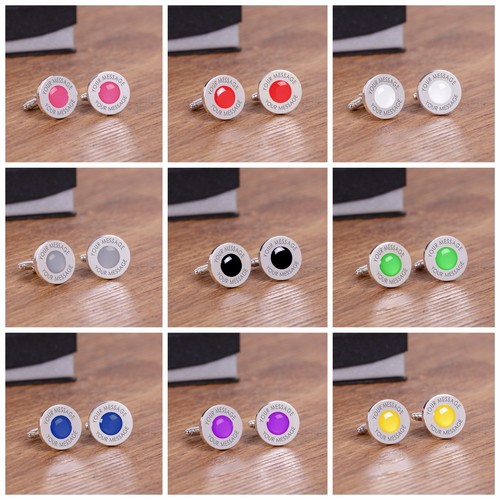 Personalisierte farbige Manschettenknöpfe Silber-Finish - Gravur Herren Geschenk im Etui - Bild 1 von 22