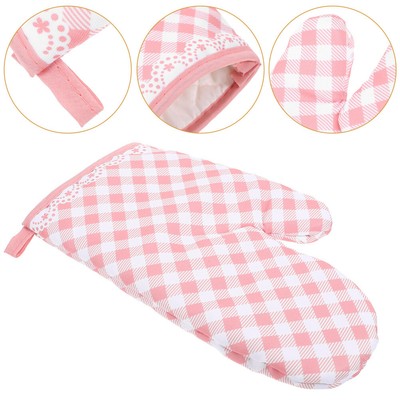  Kitchen Heat-resistant Anti-scald Gloves Outdoor Oven Plaid Baking Child