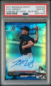 2017 BOWMAN CHROME DRAFT BLUE REFRACTOR AUTO KYLE WRIGHT #CDA-KW 102/150 PSA 10