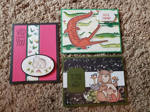 3 Stampin' Up! Cards, All of Us Bear, Oh Snap Crocodile, Animal Outing Sloth
