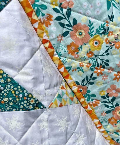 Ohio Stars Quilt New Handmade Green and Orange 72" x 72" - Picture 19 of 20