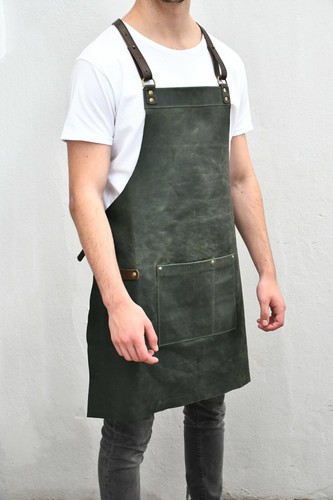 Leather Crossback Apron Handmade Adjustable Vegetable-Tanned Leather Cross Back - Picture 10 of 13