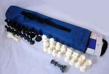 Quiver Chess Set Combo: Blue Chess Bag, Blue Board, & Black & White Chess Pieces