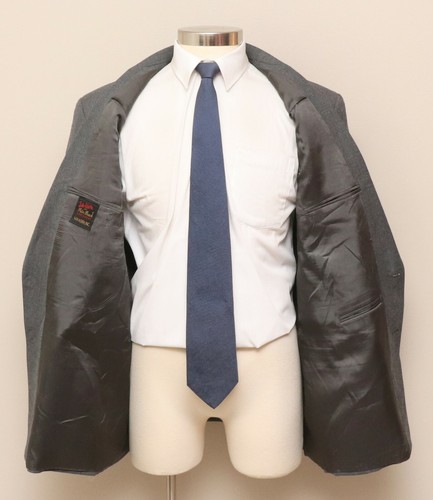 Mens 46L John Weitz Grey with Red/Green Check Wool Blazer. - Picture 3 of 5