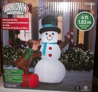 Gemmy 6' Lighted Airblown Inflatable Snowman Pet Pals Yard Decoration Blowup NIB