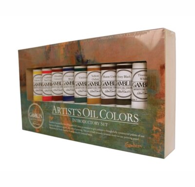 Gamblin Artist Oil Colors Set of 9 with Birch Wood Panel for Painting
